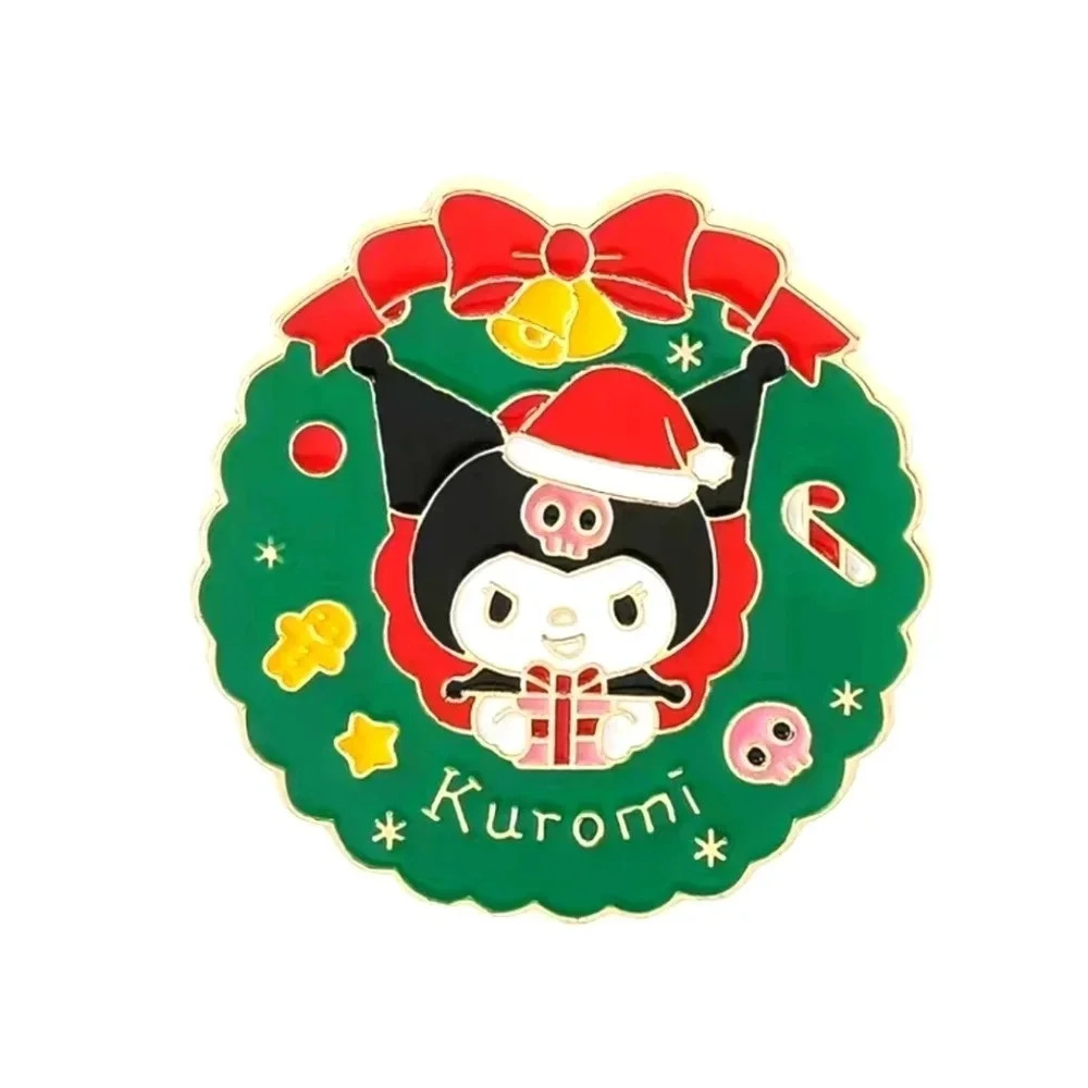 Sanrio Kuromi Hello Kitty Gold Tone Christmas Wreath Pin